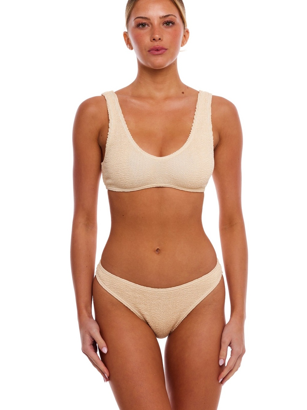 Love & Bikinis Barcelona Classic Scoop Cream Textured Bikini Set OSFM